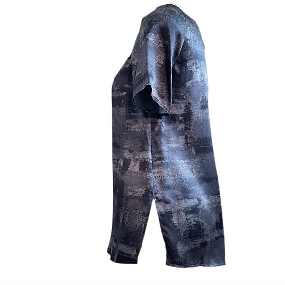 Eileen Fisher Bark Gaia Printed Silk Charmeuse Roundneck Box Top Size XXS $268 - Picture 2 of 11